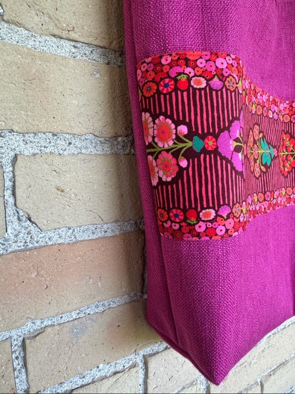 New Handcrafted Magenta Floral Tote Bag - Picture 2 of 5